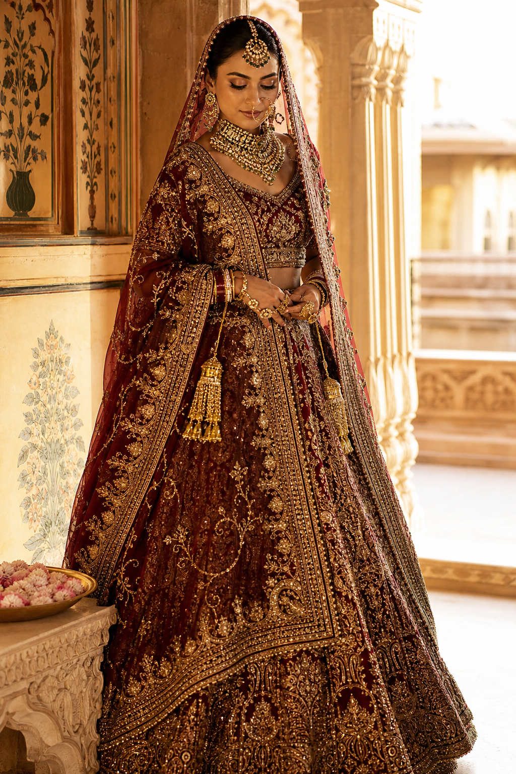 Luxury bridal lehenga with zardozi embroidery, bridal designer Delhi